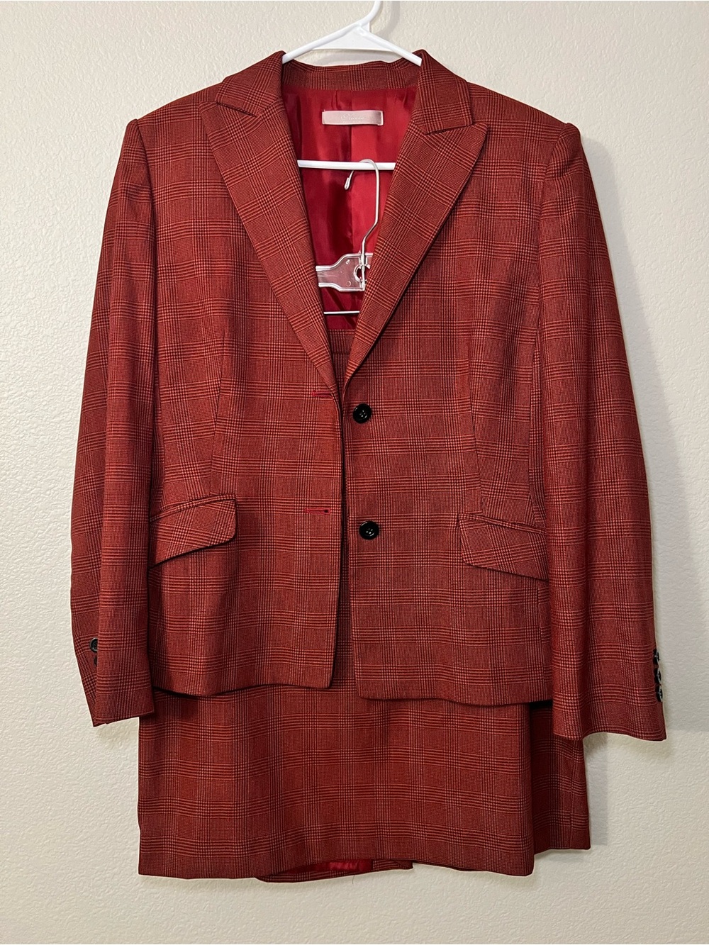 Vintage Made In Italy Red Plaid Skirt Suit Set Nicola Tailored Blazer & Skirt